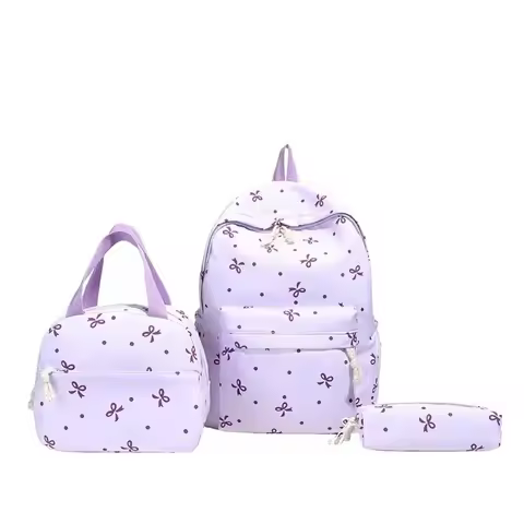 Daypack Three-piece School Bag Set with Pen Bag Handbag Nylon Bow Backpack Durable Scratch Preventio
