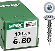 SPAX Wood Screws 6.0 x 80 mm, Pack of 100, T-Star Plus, Flat Head, Partial Thread, 4CUT, Wirox A3J, 