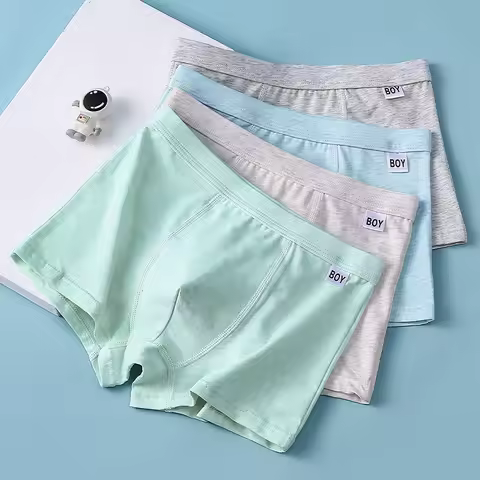 4pcs-Breathable Boys Cotton Underwear for Obese Teens Growing Kids Big Boys Students Youth Developme