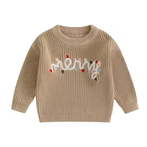 Toddler Christmas Sweaters Long Sleeve Letter Embroidery Knit Pullovers Kid Jumper Tops