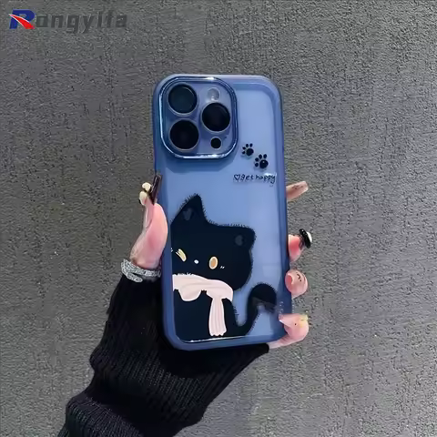 Black Cat With Lens Glass Cartoon Casing Clear Cover For OPPO F31 F27 F25 F23 F21 F21S F19 Pro Plus
