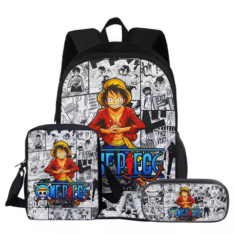 ONE PIECE Monkey D. Luffy 3Pcs Set Backpack Student School Shoulder Bag Pencil Bags Travel Backpack 