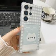 1pc Cute Striped Cat Pattern Shockproof Air Cushion Transparent Integrated Card Holder Phone Case Co