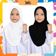 (5Y - 12Y) Tudung Sekolah Budak TIADA GETAH Lycra Putih Berdagu / Hitam Jenis Sarung Sukan Perempuan