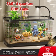 【SPOT】360° Aquarium Fish Tank Starter Kit with LED Lighting and Power Filter Turtle Aquarium Desk Aq