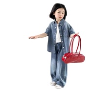 Children Denim Set Hot Beading Craft Girls Open Buckle Two Sets