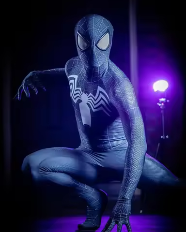 Halloween Venom Spiderman Miles Morales Cosplay Costume Men Superhero Zentai Bodysuit for Adult Jump