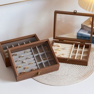 [High Quality] Walnut Wood Grain Jewelry Storage Box Transparent Anti-dust Large-capacity High-end E