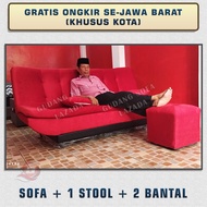 Sofa Bed Pilowtop | Minimalis Elegan. Tambahan 1 STOOL/kursi kotak kecil. Sofa Lipat/Sofa santai/Sof