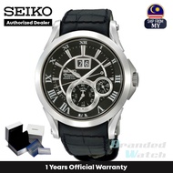 [Official Warranty] Seiko SNP093P2 Men's Premier Kinetic Perpetual Black Leather Strap Watch