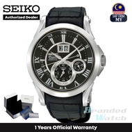 [Official Warranty] Seiko SNP093P2 Men's Premier Kinetic Perpetual Black Leather Strap Watch