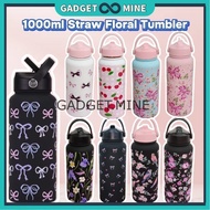 1000ML Tumbler Tahan Sejuk Thermos Bottle  Portable Thermos Cup with Straw Tumbler Vacuum Floral Pri