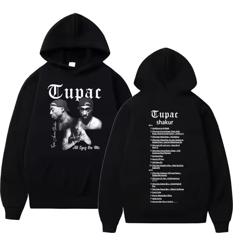Retro Rapper Tupac 2pac Hoodie Hip Hop Pria Women Hoodie Pullover Ukuran Besar Atasan Hoodie Hitam P
