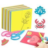 กระดาษพับแบบสุ่มสี48/96ชิ้นพร้อมกรรไกรสุ่มสีสำหรับเด็กกระดาษ DIY ทำด้วยมือของเล่นตัดศิลปะแบบ Kindgarten เครื่องช่วยในการสอนของเล่นของขวัญ