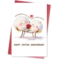 Happy 2nd Anniversary Card for Women Men, Cute Cotton Anniversary Card Gift for Husband Wife Girlfri