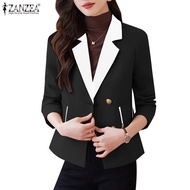 ZANZEA Women Korean Daily Casual Clashing Pockets Long Sleeve Blazer