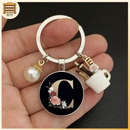 [8C15] A-Z Letters Elegant Imitation Pearl Key Chain Charm Enamel 26 Letters Key Ring [8C]