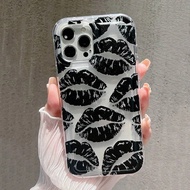 For IPhone 16 15 Pro Max 11 13 14 12 Pro 16e 7 8 Plus XS Max X XR SE2022 Casing Black Lips Kiss Prin