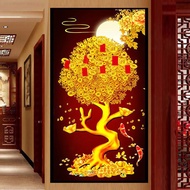 DIY Diamond Embroidery, Entrance fortune tree ingot tree Round Full Diamond beads FISH  rhinestone D