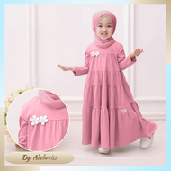 Set Gamis Anak Perempuan dengan Hijab Berpola Bunga - Baju Muslim Modern untuk Usia 1-16 Tahun