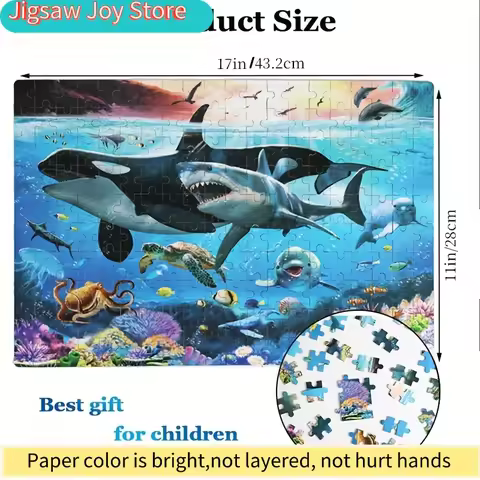 200pcs Jigsaw Puzzle for Children Ages 4-8 - Grinning Shark Ocean Creature - Puzzle Game for Kids Ag