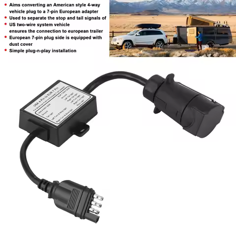 Trailer Connector Light Converter USA 4 Pin to EUR 7 Pin Adapter Stop/Brake Signal Separating 4 Pin