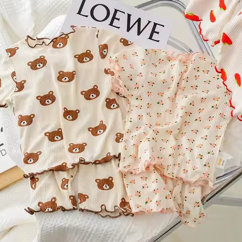 2026 Summer cotton cartoon casual Pajama Set Baby Clothes girl boy T-shirt+shorts 2 pieces of 1-6-ye