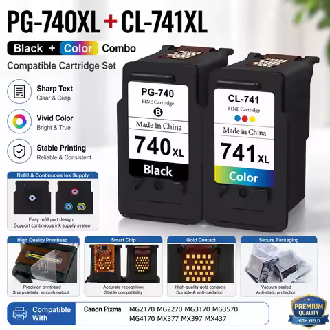 PG-740XL CL-741XL Ink Cartridge Combo Pack Compatible for Canon PIXMA MG2170 MG2270 MG3170 MG3570 MX