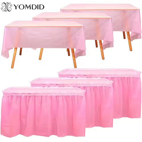 YOMDID Disposable Table Skirt Plastic Party 6 Colors 75x430cm Table Cover for Happy Birthday Party W
