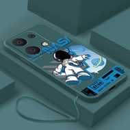 [Free Strap] Redmi Note 13 Pro+Plus xiaomi redmi Note13 Pro 5GLiquid Silicon Soft Shell nasa Cover Smile Astronaut Square Phone Case