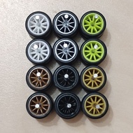Tayar Getah Rubber Wheels Rims Original 10 Spoke CE28 Hot Wheels JDM Axle Long