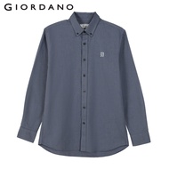 GIORDANO MEN Men's Cotton Oxford Long Sleeve Embroidery Shirt 0 01045093 Oxford Shirt
