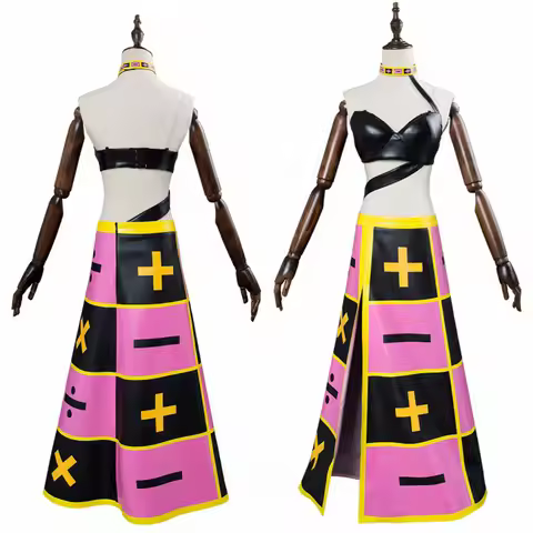 Anime Mafia Girl Golden Wind Inspired Cosplay Outfit, High Slit Graphic Skirt with Halter Top Set fo