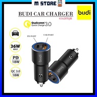 Budi 36W Car Charger PD Dual USB Type C Ports Super Fast Charging Car Charger