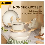 AUMU 4 Pcs Big Size Medical Stone Non Stick Cooking Ware Set Kitchenware Cookware Set Pots for Cooking Set