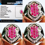 Natural Batu Cincin Permata Pinkish Red Ruby 13 Mata Terompah Stample Full Tabur + Memo SGR Lab