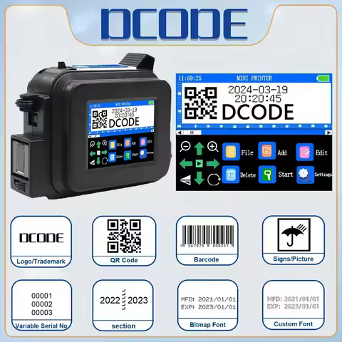 DCODE XMINI 12.7MM Portable Coder Handheld Inkjet Printer for Text QR Barcode Batch Number Logo Date