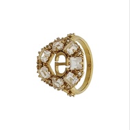DIOR 歐碼53碼 金色合金人造水晶LOGO戒指