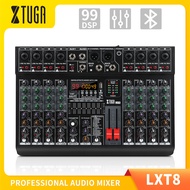 XTUGA ดีเจมิกเซอร์ LXT8เครื่องผสมเสียงระดับมืออาชีพอเนกประสงค์8ช่องรองรับบลูทูธ/เล่น USB/MP3เอฟเฟกต์