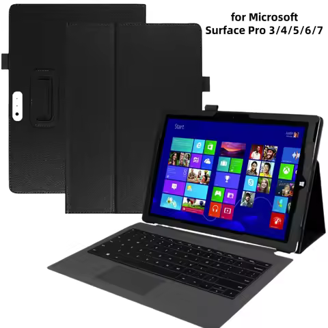 Flip Cover for Microsoft Surface Pro 7 Plus, Surface Pro 7/6/5/4/3 Case 12.3" Lichee Pattern Pu Leat