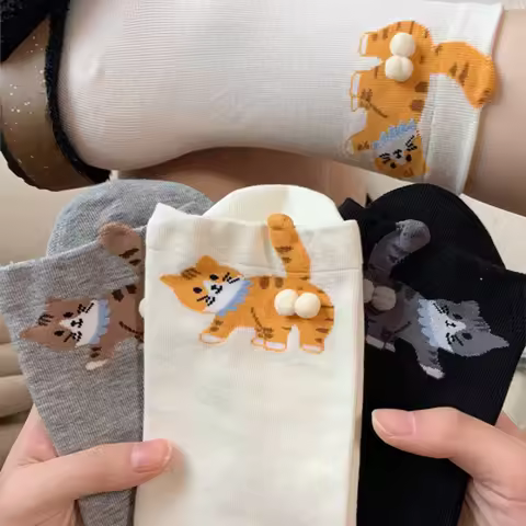 New 3D Cat Socks with Balls Cute Funny Hilarious Novelty Comfortable Cotton Cat Socks for Women Men
