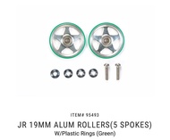 Tamiya 95493 19mm Aluminum Rollers (5 spoke) w/ plastic Rings (Green)
