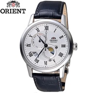 ORIENT SAK00002S0 AUTOMATIC Power Reserve Japan Made 22 Jewels Sun &amp; Moon Phase Analog Stainless Steel Case Leather Strap WATER RESISTANCE CLASSIC UNISEX WATCH