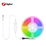 U5V WiFi Zigbee RGB LED Strip Light COB ริบบิ้นยืดหยุ่น USB Tuya สําหรับตกแต่งห้องทํางานร่วมกับ Alex