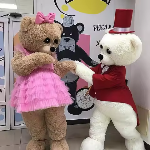Pink Dress Couple Bear Mascot Costume Cartoon Teddy Bear rabbit Cosplay Outfits Apparel for Hallowee