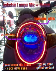 PAKETAN LAMPU ALIS LED DRL 30CM 2 PIC FREE DEVIL EYES 3 TITIK 2 PIC BEAT VARIO MIO NMAX