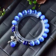 Super Beautiful!Sky Blue Cat's Eye 10mm Single Circle Bracelet, Super Beautiful Matching Various Accessories+White Crystal+Lapis Lazuli Spacer Beads