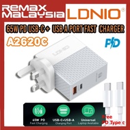 [Ready Stock] LDNIO A2620C 65W PD USB-C + Single USB Port Fast Charge Wall Charger for Laptop / Samsung / Huawei / Xiaomi / Huawei / Oppo / Vivo / Realme / OnePlus