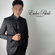 jas batik blazer batik pria hitam dan maroon slimfit modern embos motif bunga gorgoraz