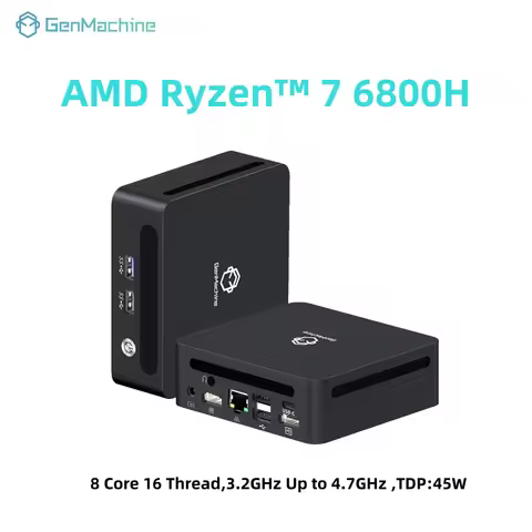 GenMachine AMD Ryzen 7 6800H Mini PC 4.7GHz 45W 8 Core 16 Thread Windows 11 DDR5 24G 6400Mhz 2.5G LA